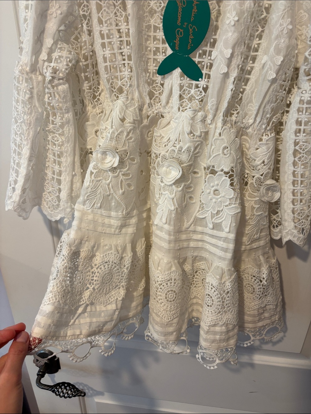 Zimmermann style Embroidered Off-Shoulder Beach Cover up with Crochet mini dress - Picture 2 of 4